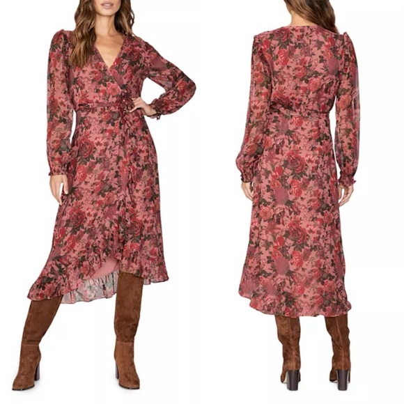 Paige Paulette Silk Floral Print Midi Wrap Dress Silk Size Small - Picture 1 of 12
